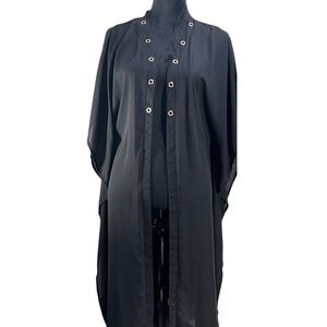 Black‎ One Size Duster Kimono Cardigan Open Front Grommet Details Flowy goth